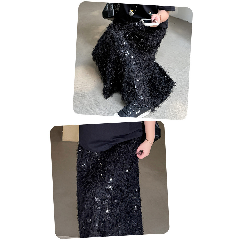 フリンジレースにスパンコール刺繍のキラキラ華やかなロングスカート17