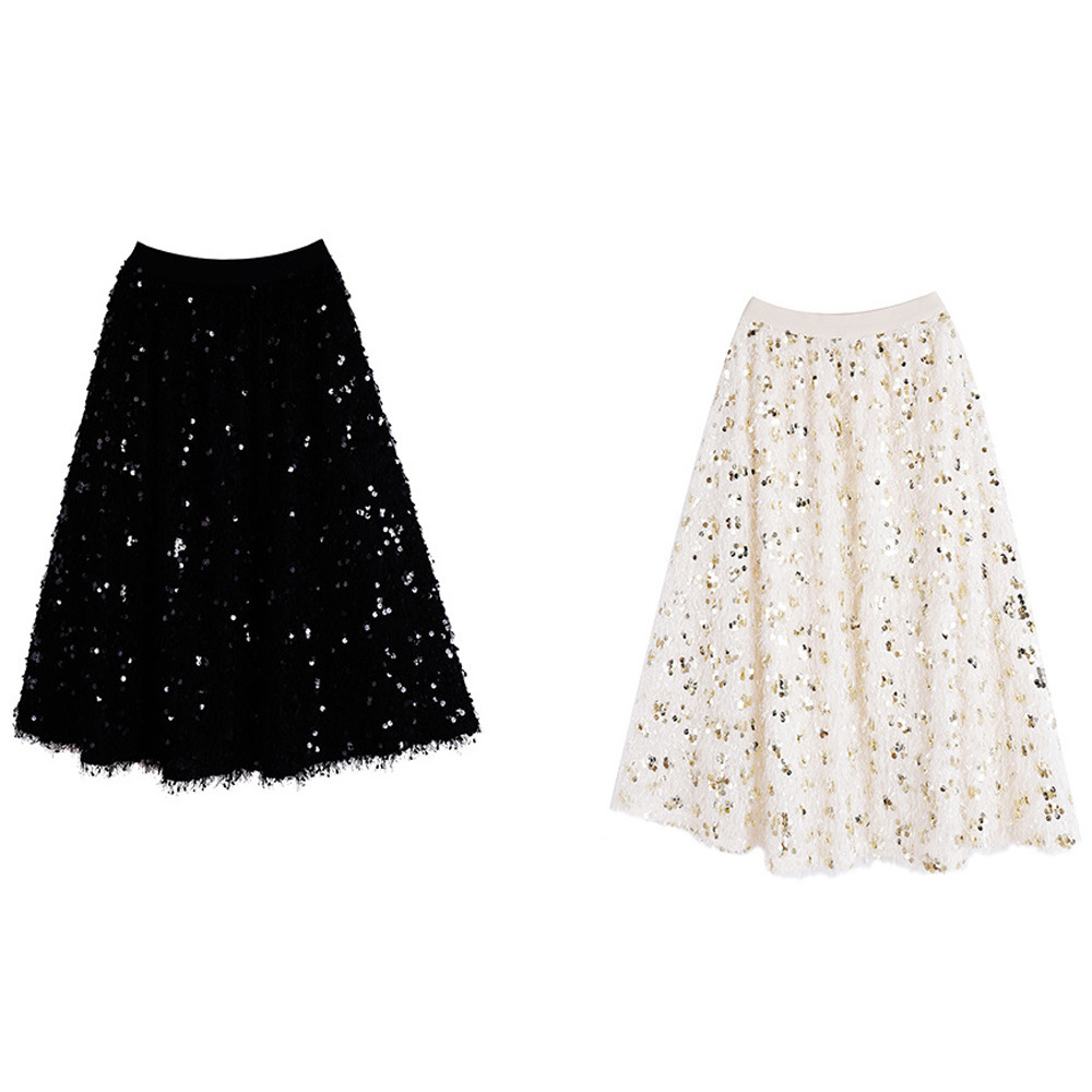 フリンジレースにスパンコール刺繍のキラキラ華やかなロングスカート20