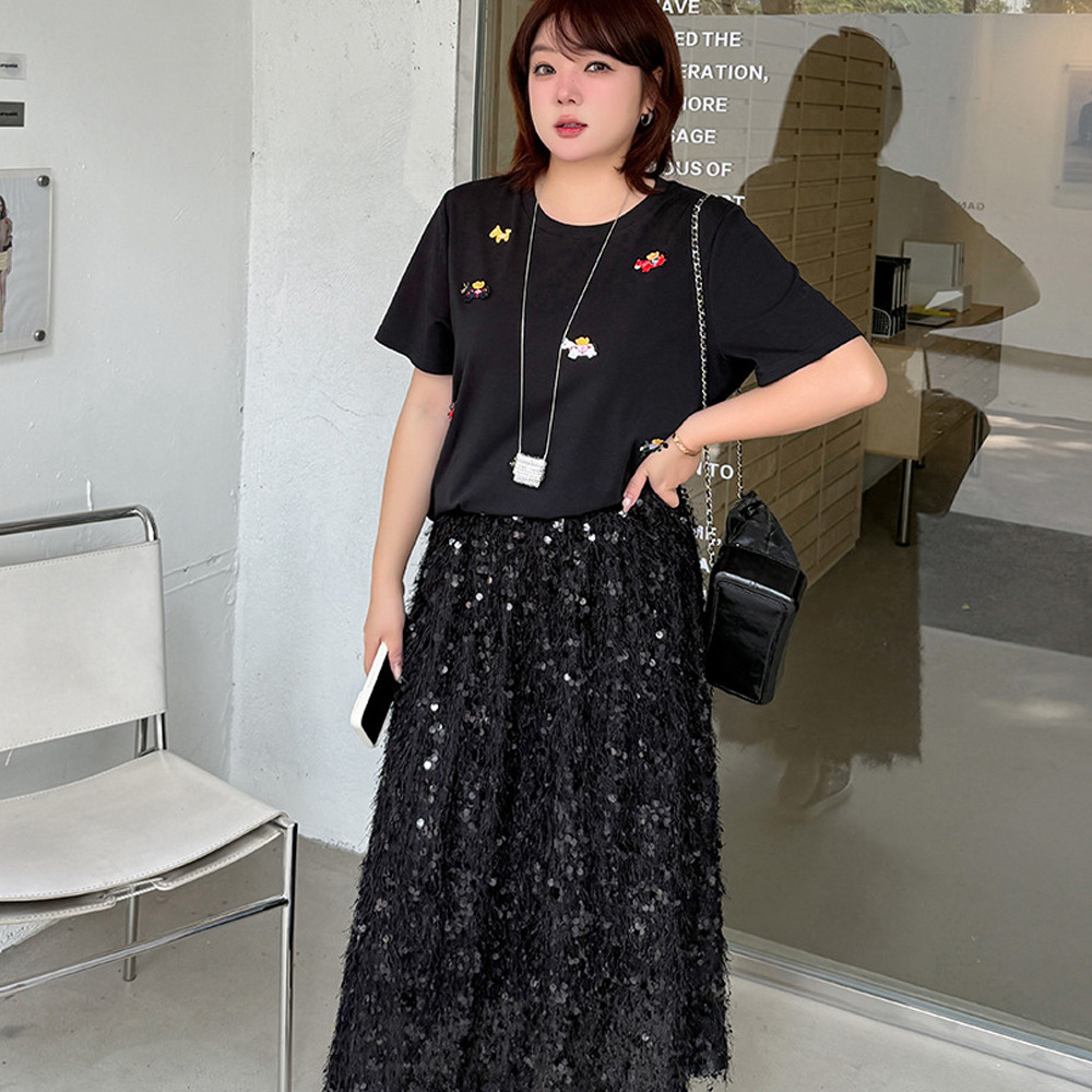 フリンジレースにスパンコール刺繍のキラキラ華やかなロングスカート4