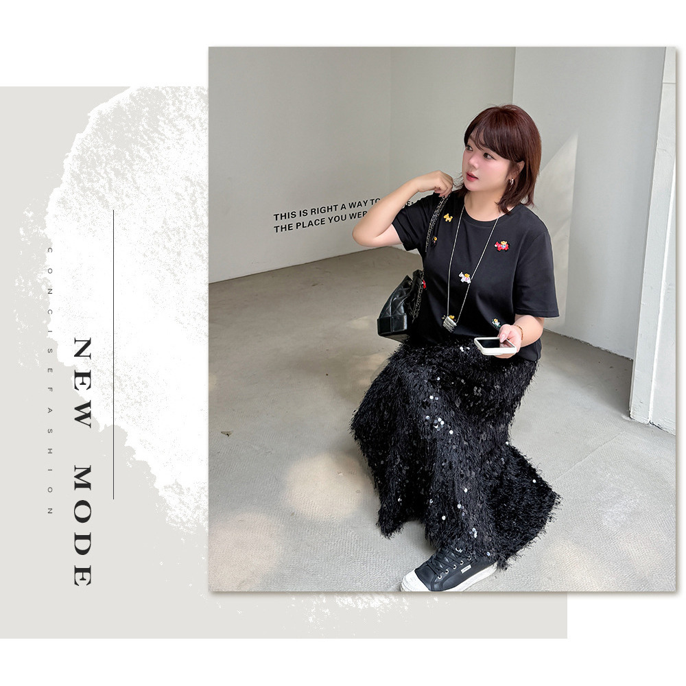 フリンジレースにスパンコール刺繍のキラキラ華やかなロングスカート6