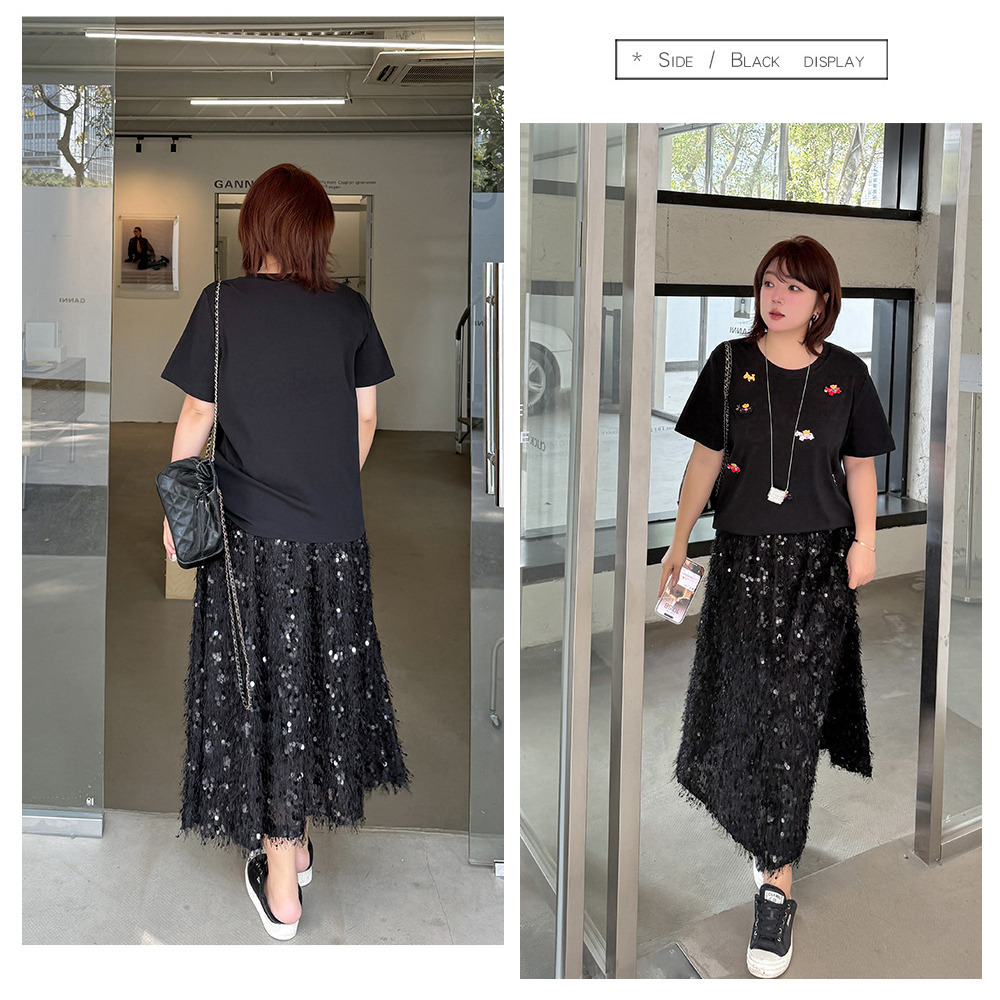 フリンジレースにスパンコール刺繍のキラキラ華やかなロングスカート7