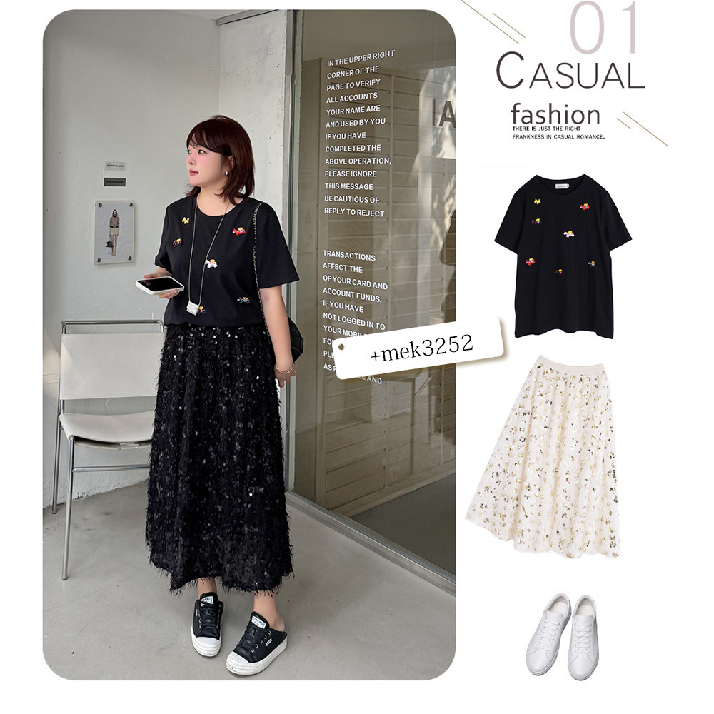 フリンジレースにスパンコール刺繍のキラキラ華やかなロングスカート8