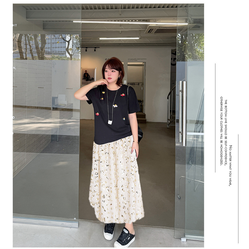 フリンジレースにスパンコール刺繍のキラキラ華やかなロングスカート9