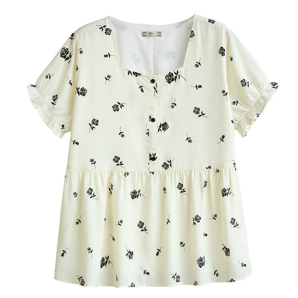 レトロな薔薇柄が上品なプルオーバーブラウス1