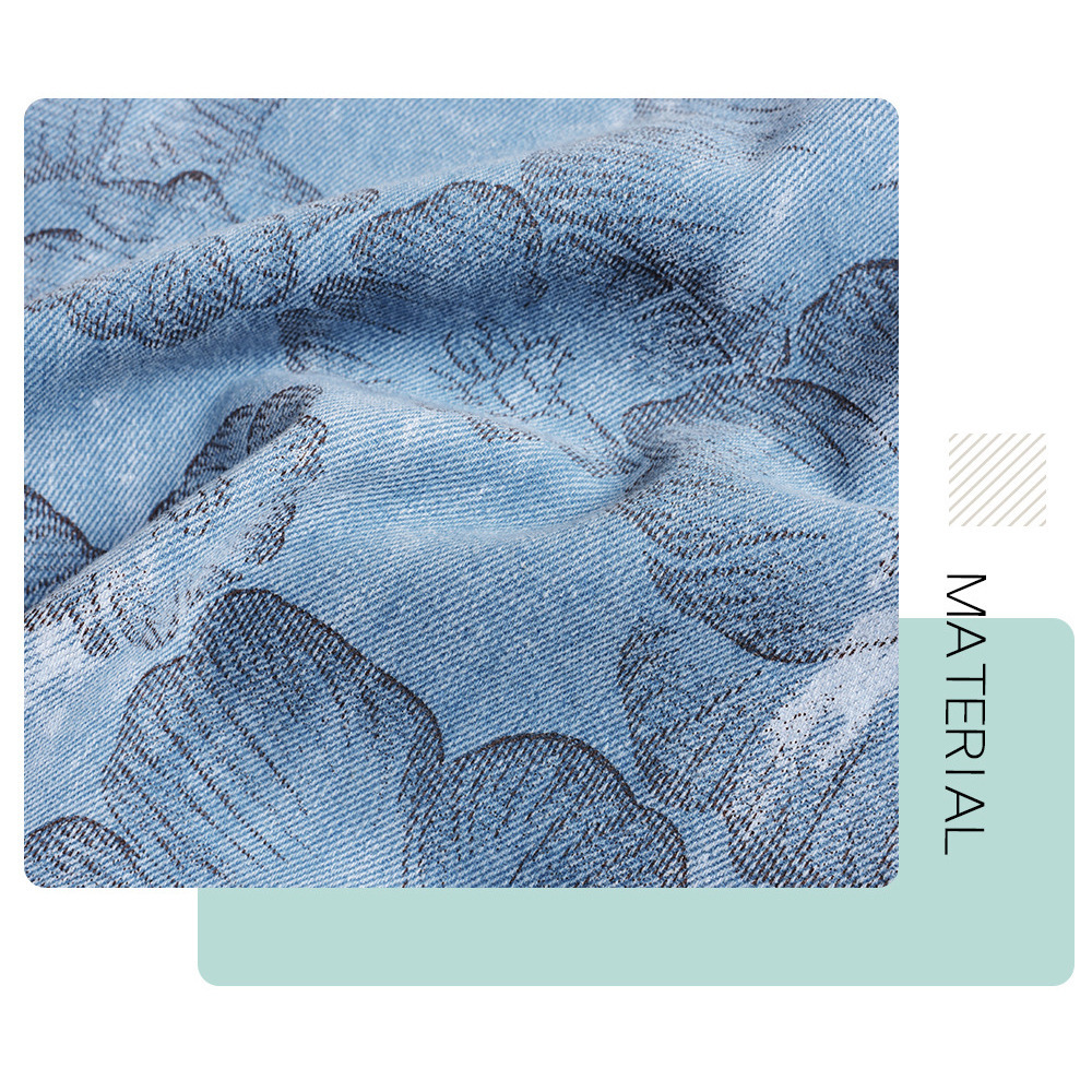 レトロでスタイリッシュなフラワープリントデニムワイドパンツ7