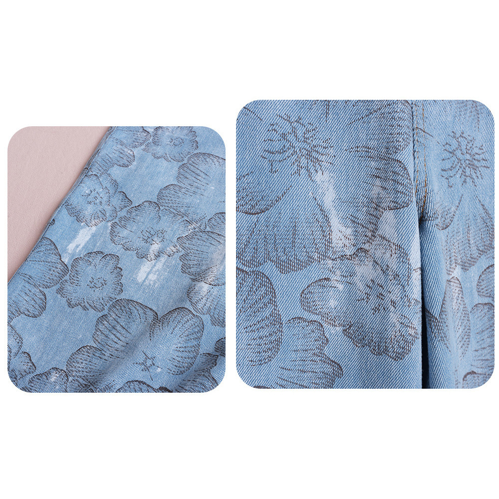 レトロでスタイリッシュなフラワープリントデニムワイドパンツ9