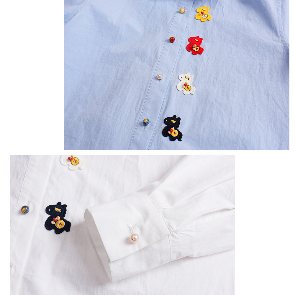 カラフルボタンとポニー刺繍が大人可愛い オーバーサイズ長袖シャツ11