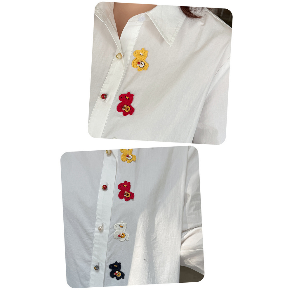 カラフルボタンとポニー刺繍が大人可愛い オーバーサイズ長袖シャツ16