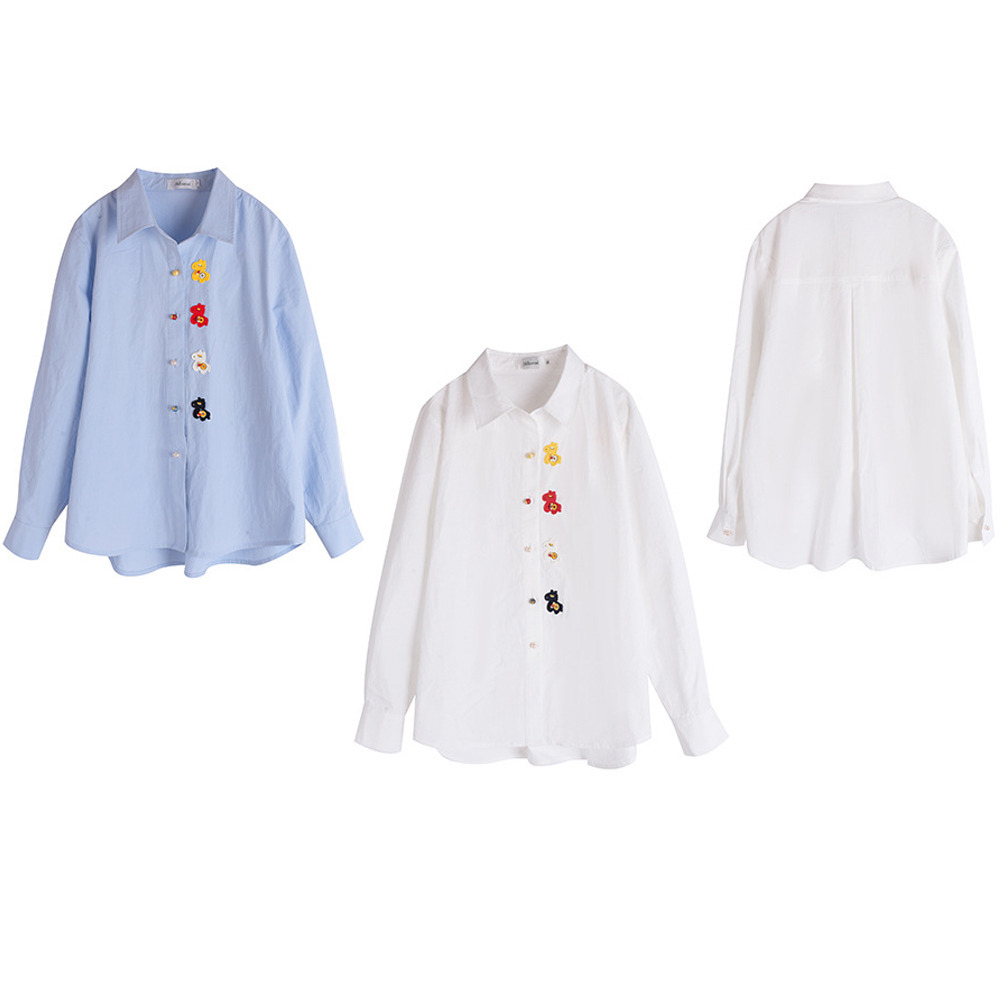 カラフルボタンとポニー刺繍が大人可愛い オーバーサイズ長袖シャツ19