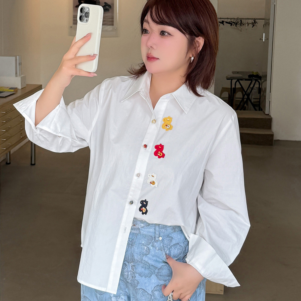 カラフルボタンとポニー刺繍が大人可愛い オーバーサイズ長袖シャツ5