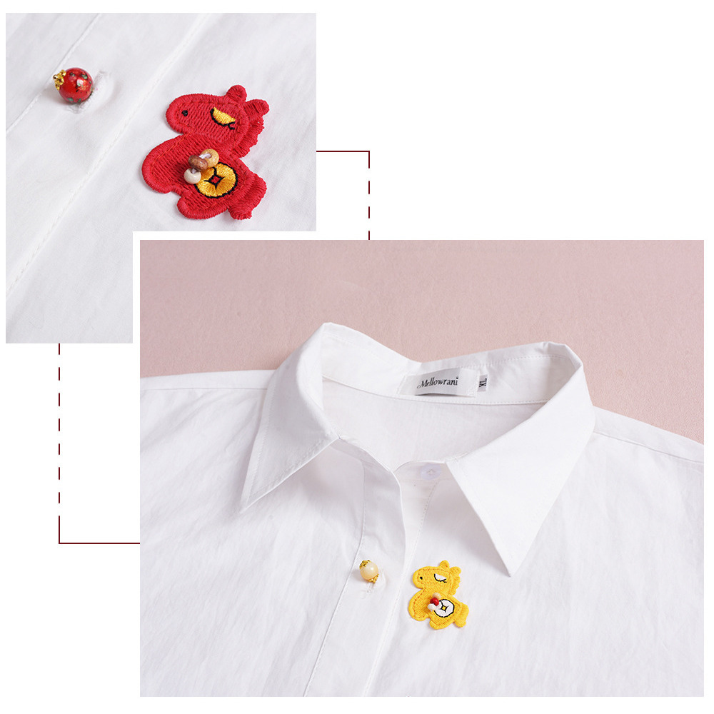 カラフルボタンとポニー刺繍が大人可愛い オーバーサイズ長袖シャツ9