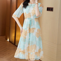 シルクライクなふんわりシフォン ツリープリントティアードワンピース