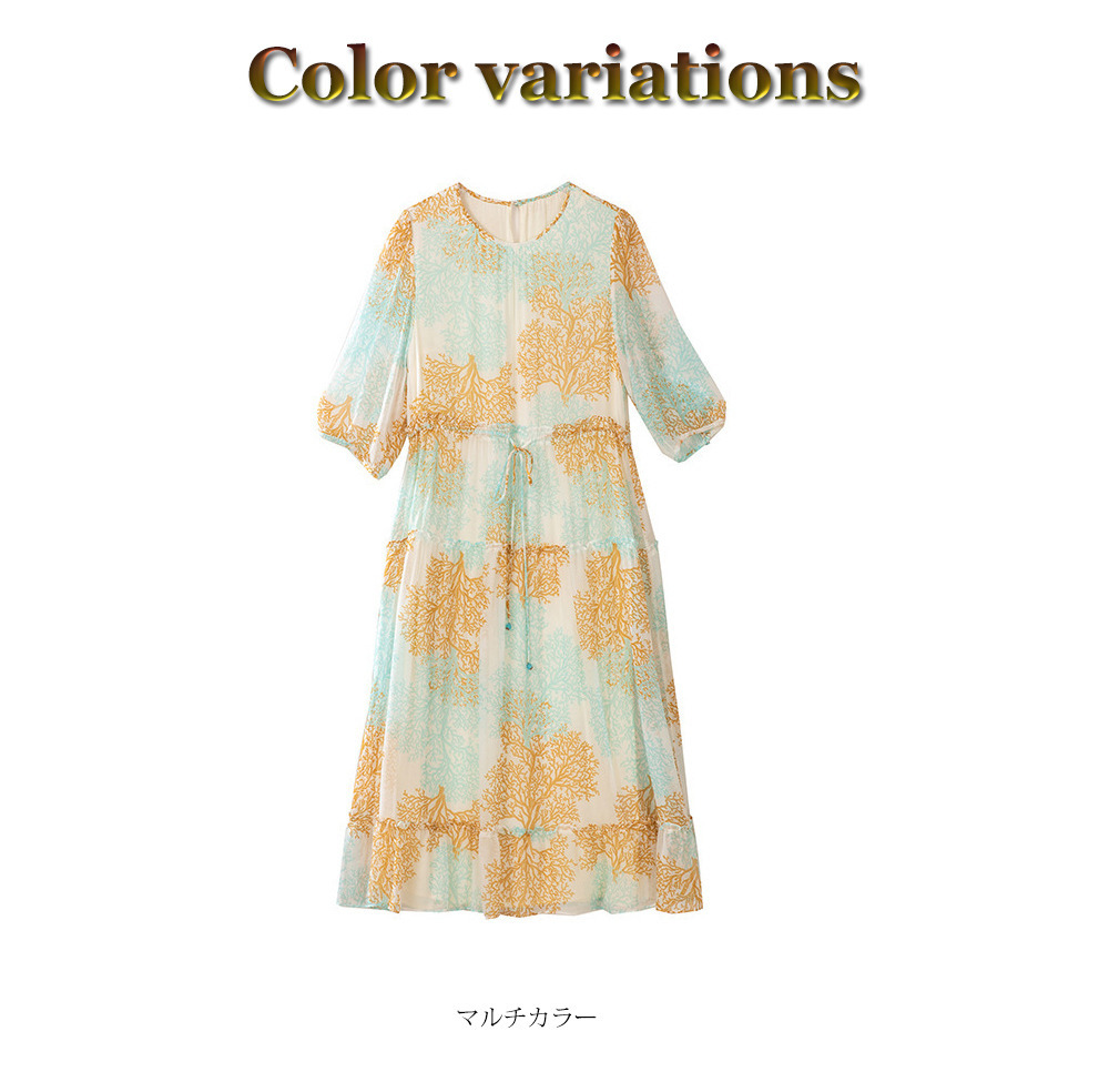 シルクライクなふんわりシフォン ツリープリントティアードワンピース14