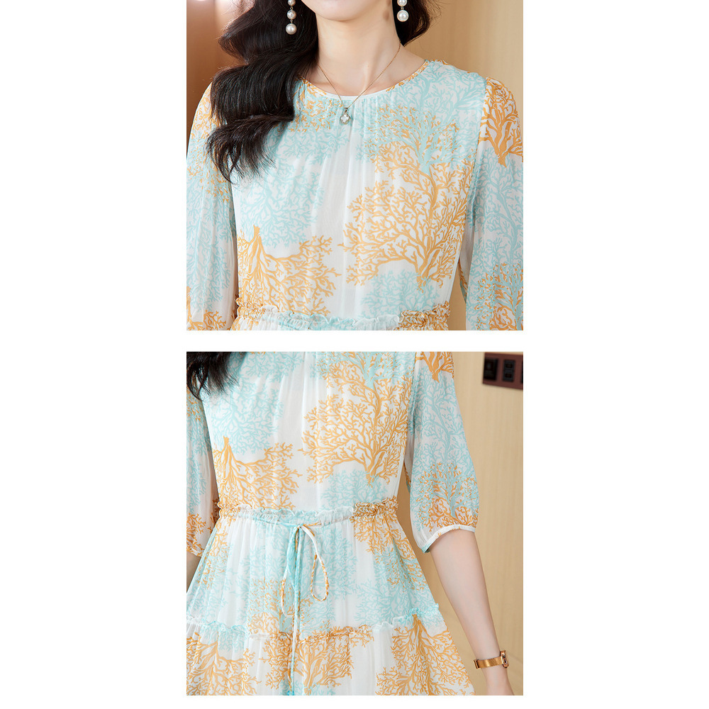 シルクライクなふんわりシフォン ツリープリントティアードワンピース15