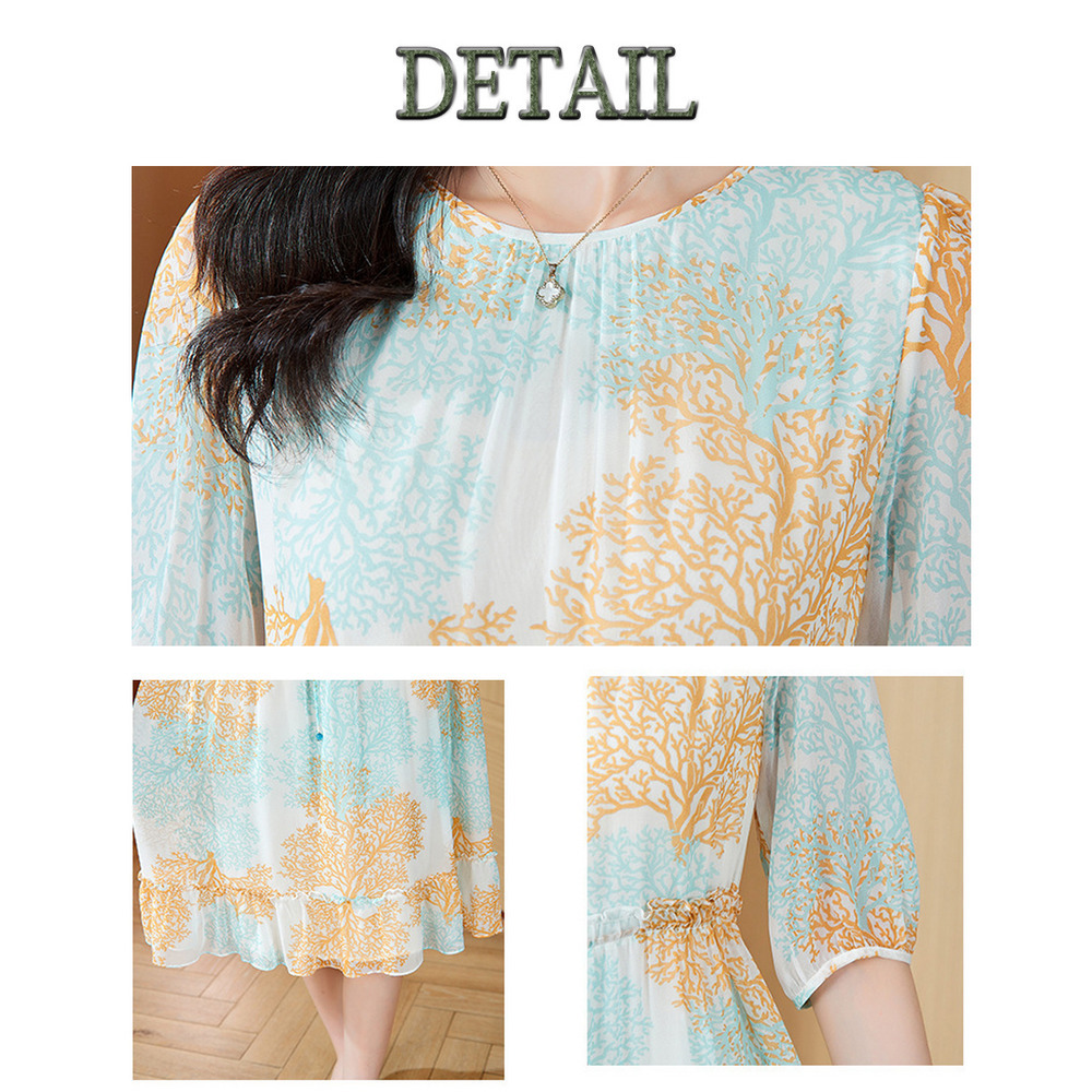 シルクライクなふんわりシフォン ツリープリントティアードワンピース16