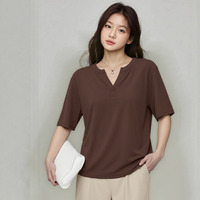 伸縮性に優れたリブニット素材で脇やキーネックのスタイルアップTシャツ sanmaru