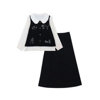 ガーリーブラウス+イラスト刺繍入りベストスカートスーツ sanmaru