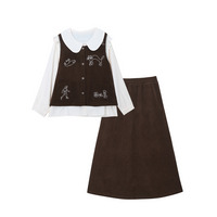 ガーリーブラウス+イラスト刺繍入りベストスカートスーツ sanmaru