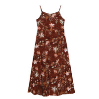 レトロなビッグフラワープリントの優雅なキャミソールワンピース sanmaru