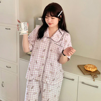 さらっとしたシアーサッカー素材のチェック柄ルームウェア上下セット