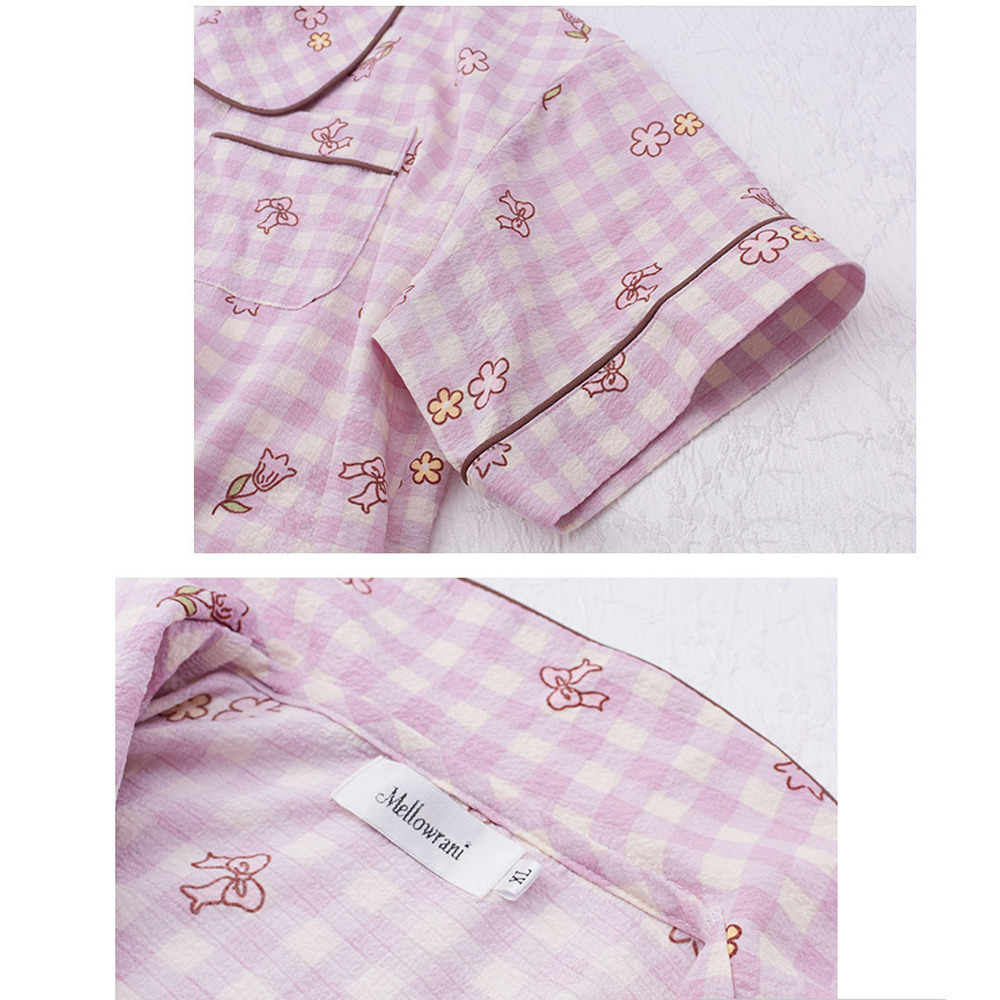 さらっとしたシアーサッカー素材のチェック柄ルームウェア上下セット10