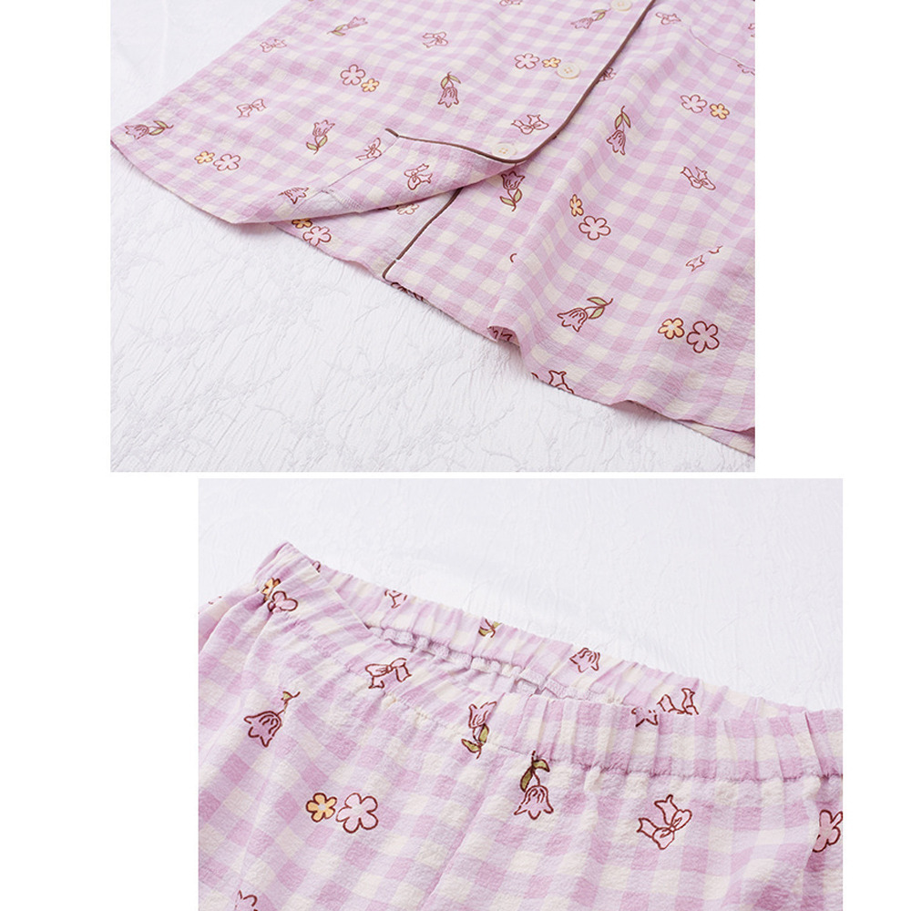 さらっとしたシアーサッカー素材のチェック柄ルームウェア上下セット11