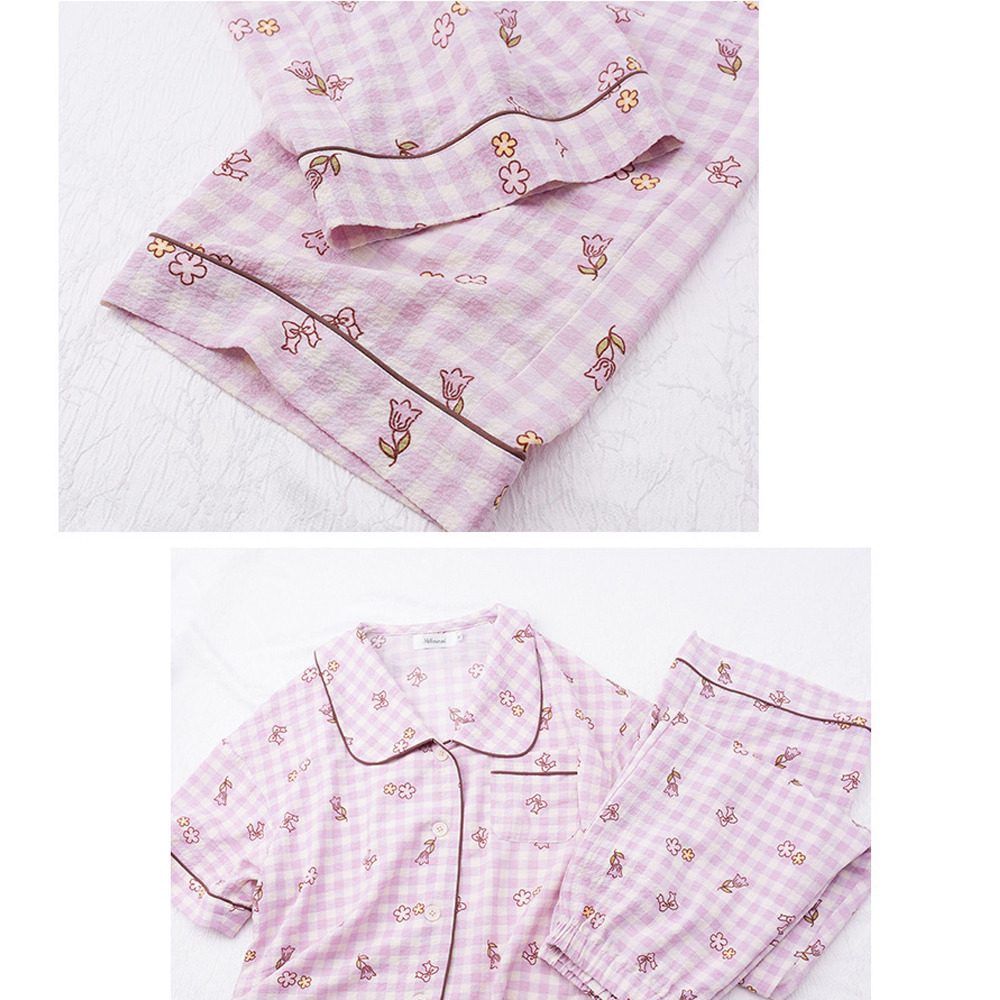 さらっとしたシアーサッカー素材のチェック柄ルームウェア上下セット12