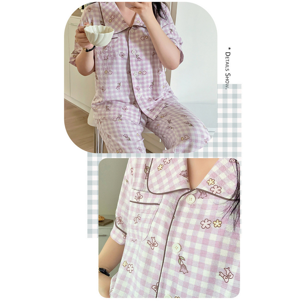 さらっとしたシアーサッカー素材のチェック柄ルームウェア上下セット15