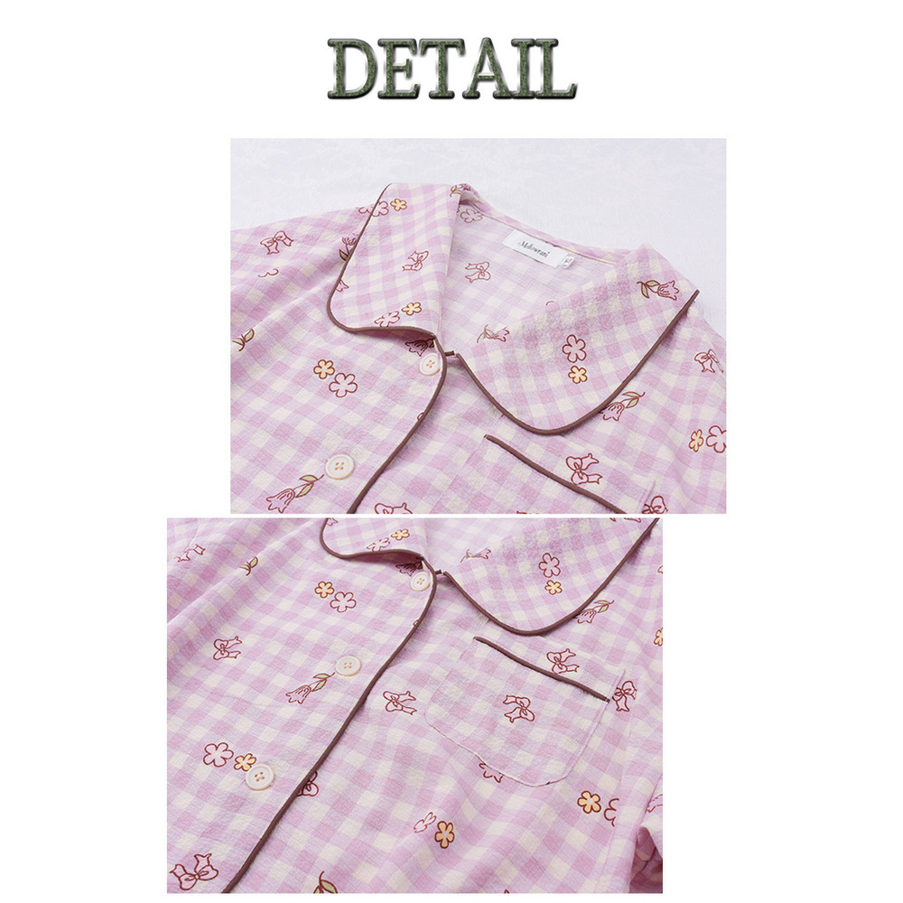 さらっとしたシアーサッカー素材のチェック柄ルームウェア上下セット16