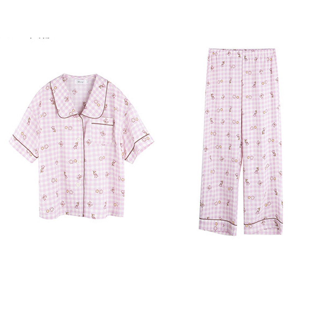 さらっとしたシアーサッカー素材のチェック柄ルームウェア上下セット2