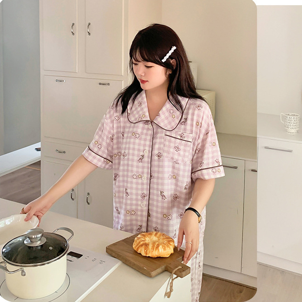 さらっとしたシアーサッカー素材のチェック柄ルームウェア上下セット6