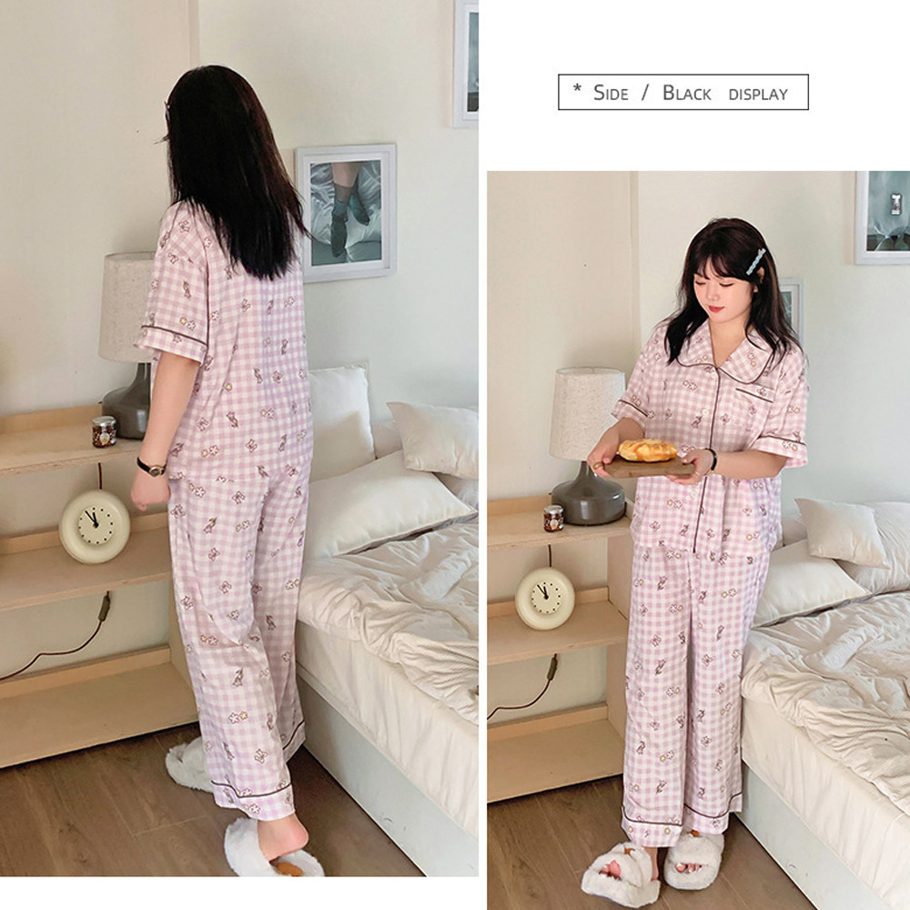 さらっとしたシアーサッカー素材のチェック柄ルームウェア上下セット8