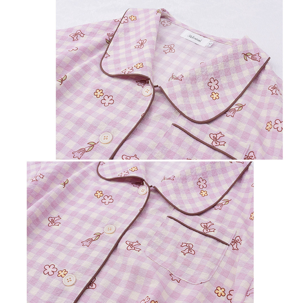 さらっとしたシアーサッカー素材のチェック柄ルームウェア上下セット9