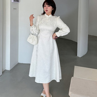 古典柄ジャガード生地にパールビーズ縁取りのチャイナ風ワンピース sanmaru