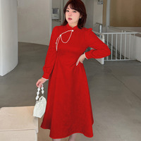 古典柄ジャガード生地にパールビーズ縁取りのチャイナ風ワンピース sanmaru