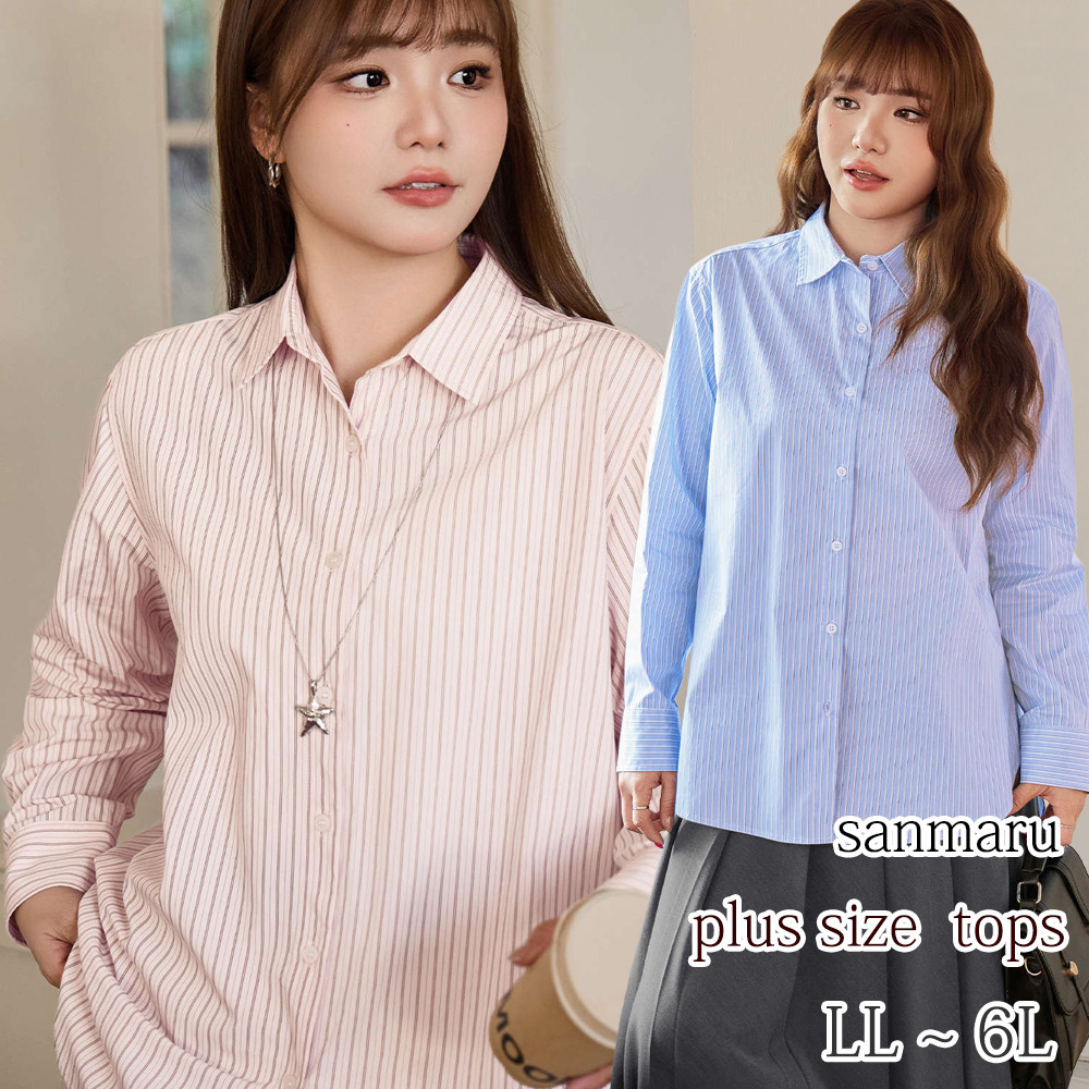 トラッドテイストな縦ストライプ柄オーバーサイズシャツブラウス sanmaru