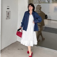 ショート丈とロング丈の2タイプ ジャガードレース肩紐ワンピース