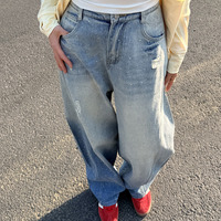 長さ2タイプ ラインストーン飾り付き ウォッシュ加工デニムカーブパンツ