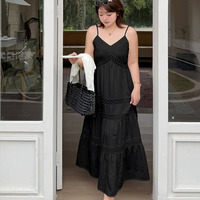 贅沢に透かしレースをあしらった細肩紐ティアードワンピース