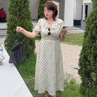 クラシカルなポルカドットプリントの大人ガーリーワンピース
