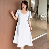 マットシルバーハートボタン飾り スクエアネックフレアワンピース