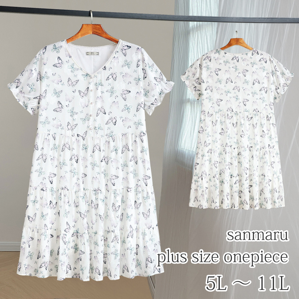 サイズが豊富！ドッキングデザイン シフォン プルオーバーワンピース