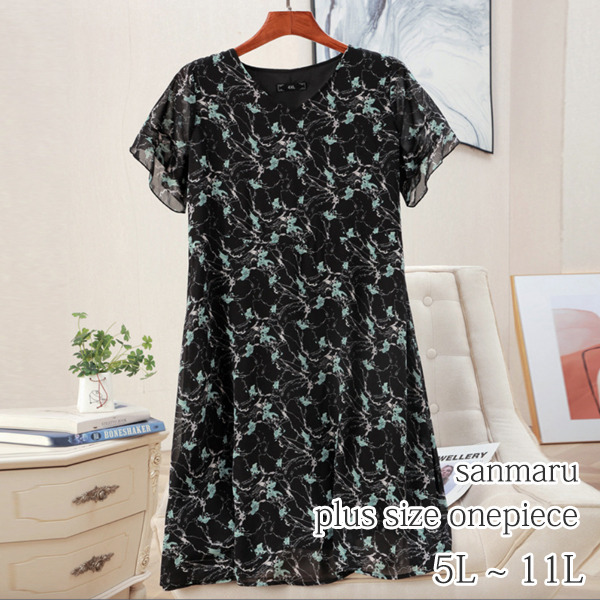 サイズが豊富！フラワープリント シフォン プルオーバーワンピース