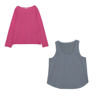 綿リブニットのタンクトップと薄手長袖Tシャツの2点セット