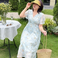 花柄ジャガード ウエストタッセル飾り付き フレアワンピース