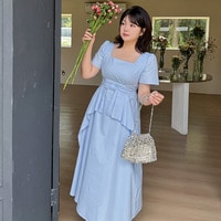 レトロで上品なウエストシェイプ 開襟ソリッドカラーワンピース