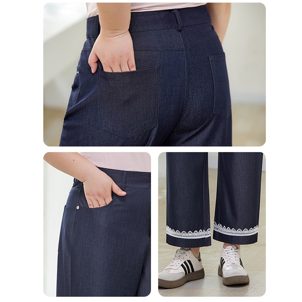 裾レースリボンコラージュ クロップド丈 テンセルデニムパンツ8