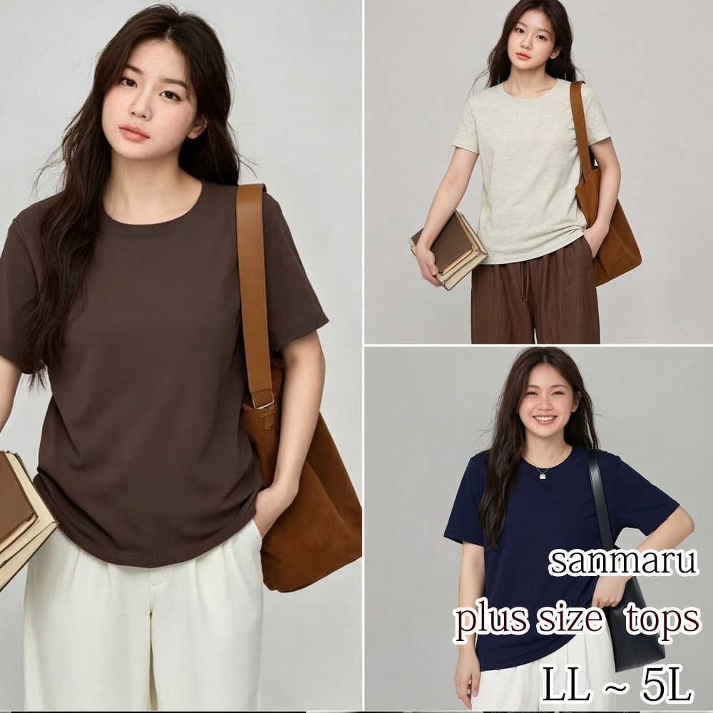 上質綿95%のなめらかタッチ♪着心地抜群クルーネックベーシックTシャツ1