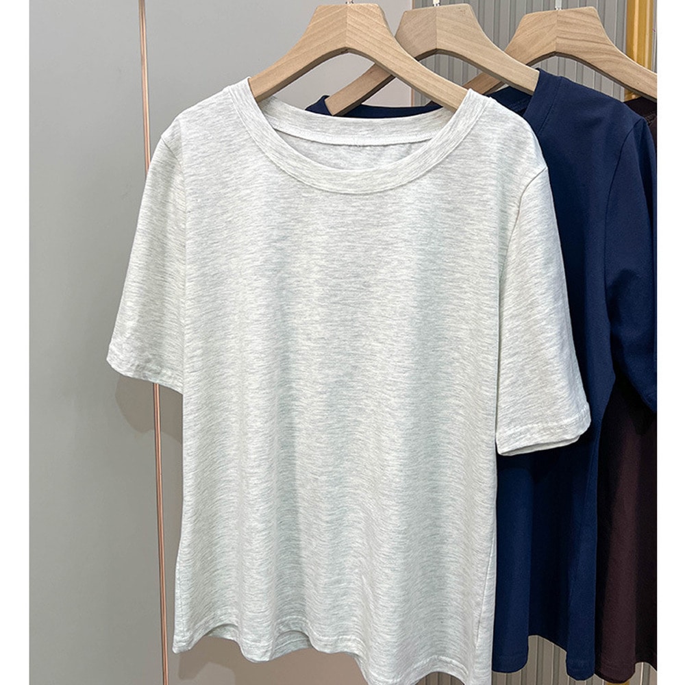 上質綿95%のなめらかタッチ♪着心地抜群クルーネックベーシックTシャツ4