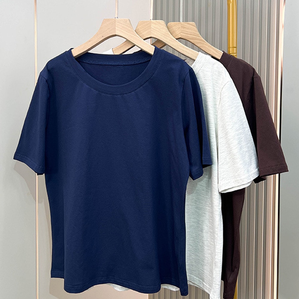 上質綿95%のなめらかタッチ♪着心地抜群クルーネックベーシックTシャツ6